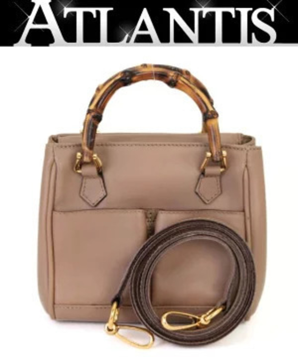 Gucci Bamboo Handbag Leather Beige Cream
